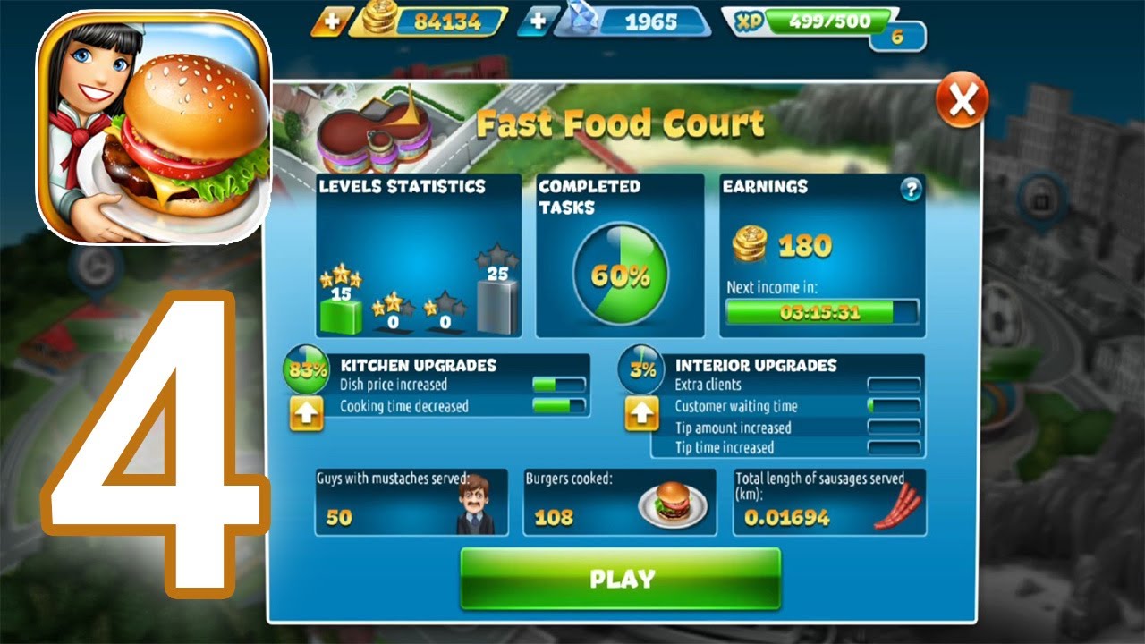 Cooking Fever - Gameplay Walkthrough Part 4 - Fast Food Court Level 16 - 20 Completed (iOS, Android)
