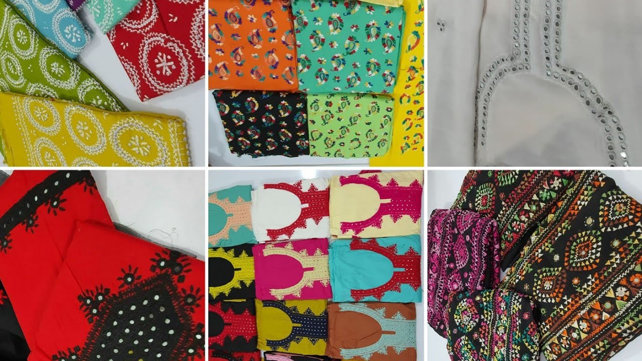 New fancy heavy mirror work lawn multani hand Embroidery Wholesale market