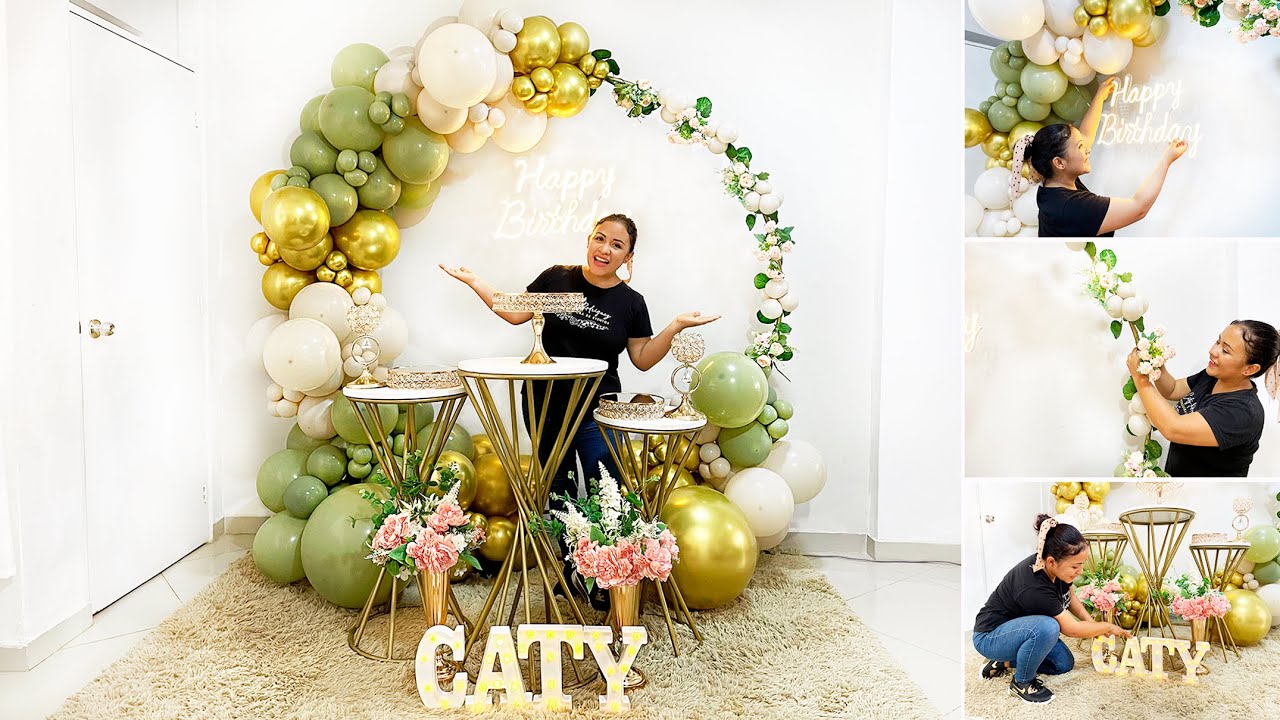 Como hacer un Arco de Globos e instalarlo en un Aro 🌿🍃 - Decoración para cumpleaños PASO A PASO