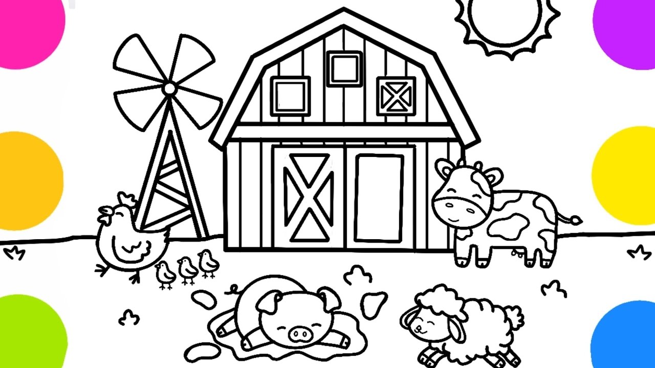 Como desenhar uma fazenda fácil - Desenhos de animais para pintar 🖌️ 🐷 🐮 🐔