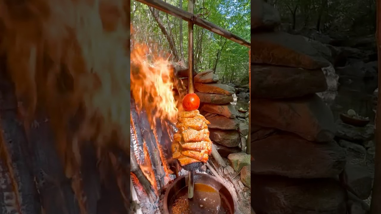 Doğal Taş Ocakta Somon Balık D&ouml;ner 🐟 🍣 - cooking fish doner on a natural stone