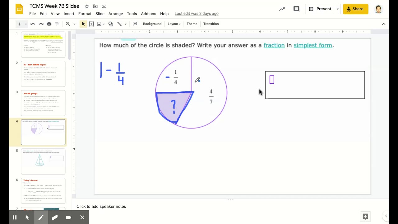 ALEKS - Fractional Part of a Circle