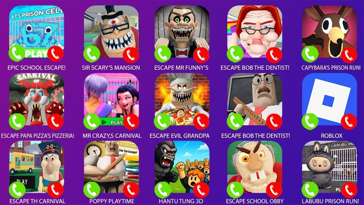 67'S PRISON RUN!,ESCAPE MR. STINKY DETENTION!,SIR SCARY'S MANSION,ZOEYSTERY PRISON,EVIL GRANDPA!...