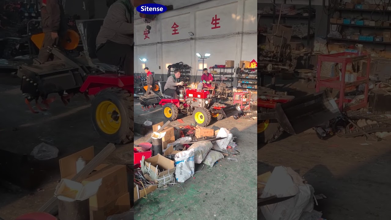 25HP Mini Wheeled Tractor with Rotary Tiller and Bulldozer Shovel 