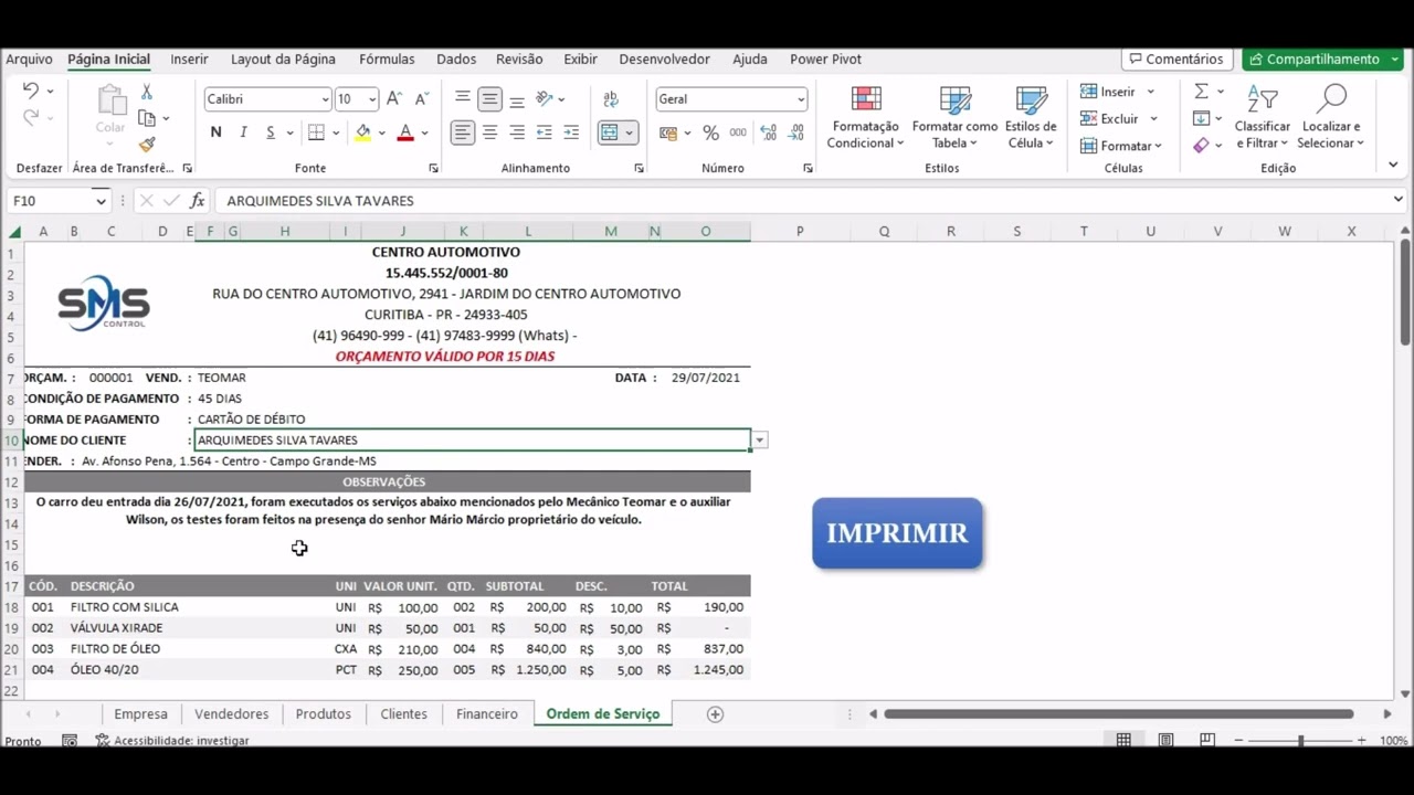 Excel - Botão Imprimir e Salvar PDF (outra planilha)