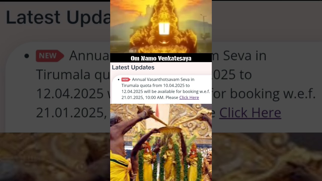 Vasanthotsavam Seva at Tirumala Temple in Tirupati tickets