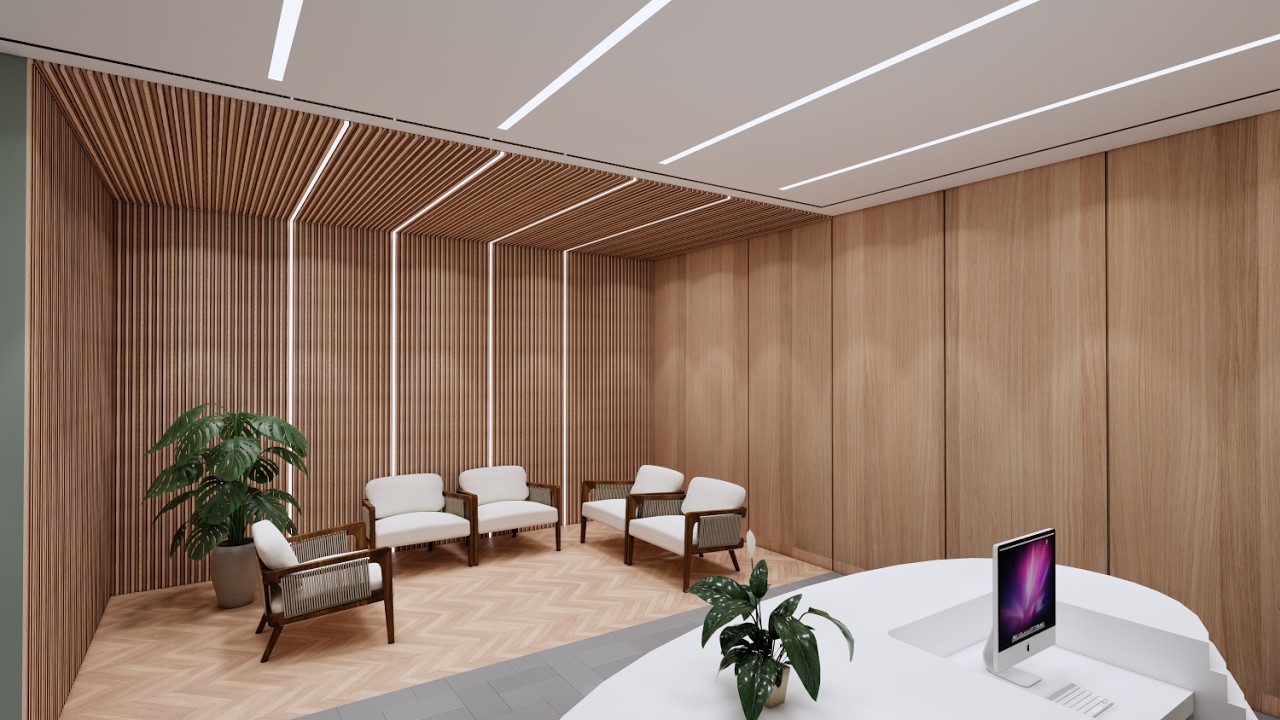 A Reception with Wall Paneling in WPC S11 and Acrylic Laminate Marble (052M)