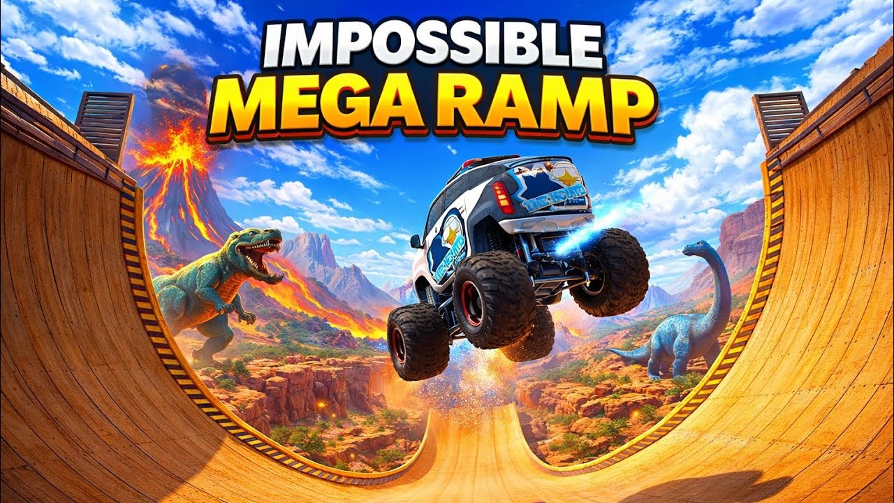 IMPOSSIBLE MEGA RAMP Challenge 😱 Giant Monster Truck Extreme Jump!