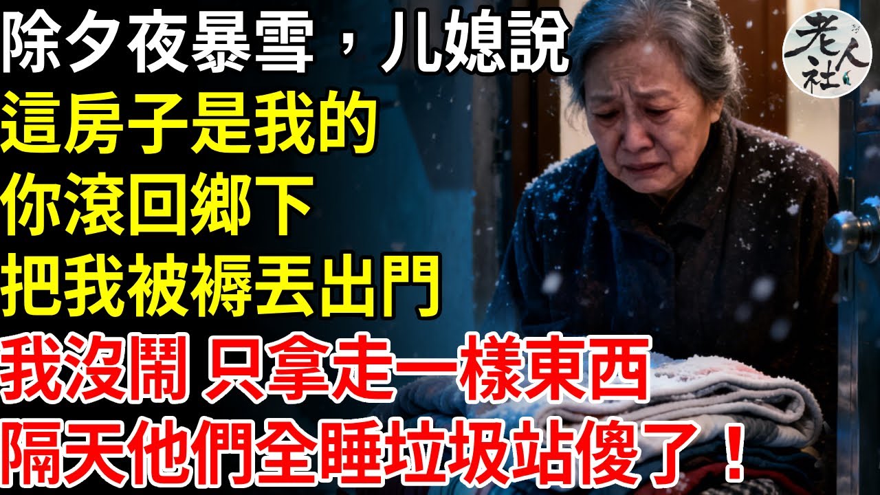 除夕夜暴雪，媳婦說：這房子是我的，你滾回鄉下，把我被褥丟出門，我沒吵，只拿走了一樣東西，隔天他們全睡垃圾站傻了#養老#退休金#不肖子孫#老年生活#老人社