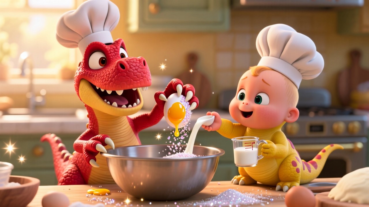Five Little Dino Bake a Cake | Fun Kids Song | Dino Baking Adventure