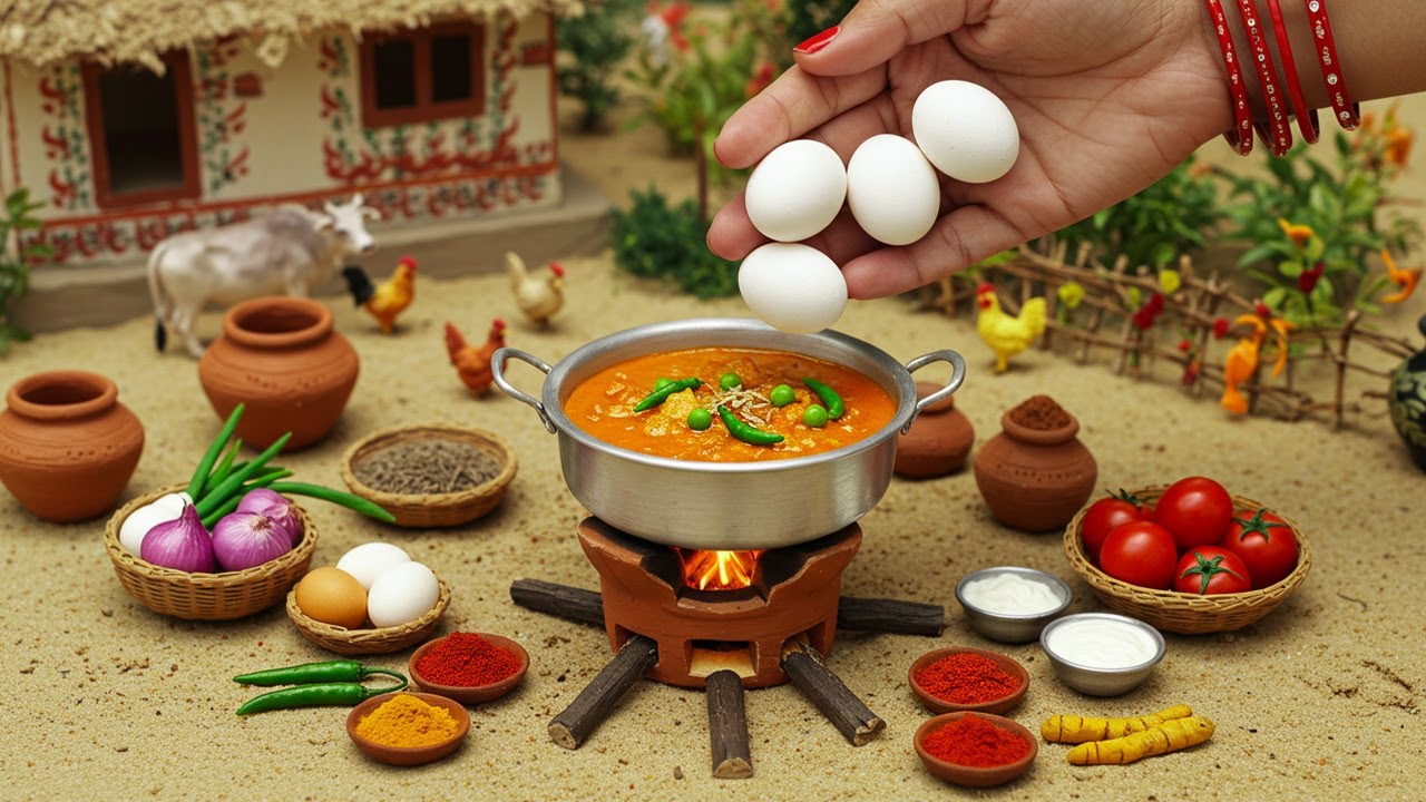 Miniature Kolhapuri Egg Curry Recipe 🥚😋 Yummy Kolhapuri Anda Curry by Tiny Foodkey | Andyacha Rassa