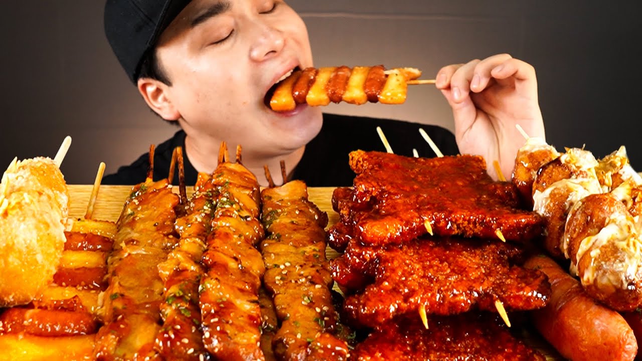 닭꼬치, 소떡소떡, 피카츄돈까스등 여러가지 꼬지들 먹방~!! 리얼사운드  ASMR Mukbang(Eating Show)