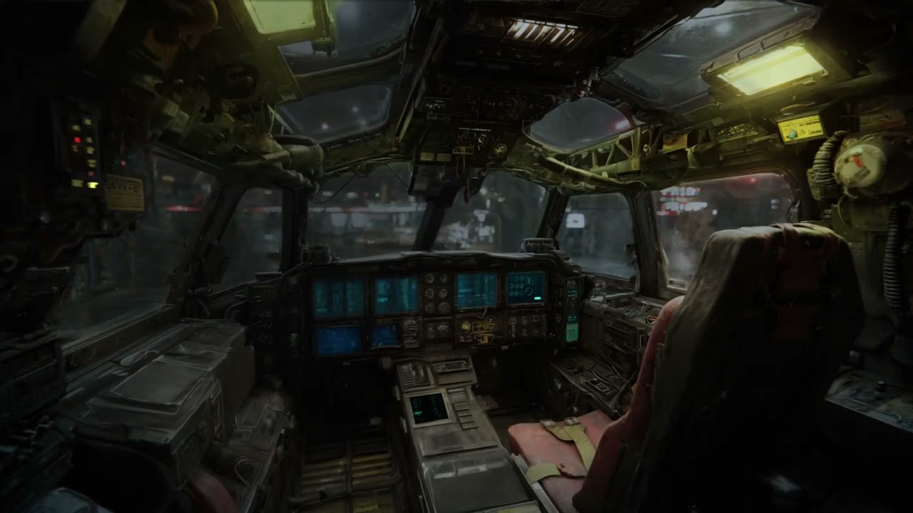 Radio Chatter from Mech Cockpit | Standby Patrol Ambience in Sci-Fi Hangar For Sleep, Study, Relax