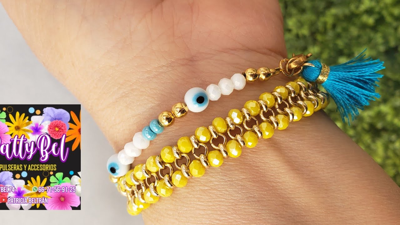 Pulsera hilo chino cristal y cadena.