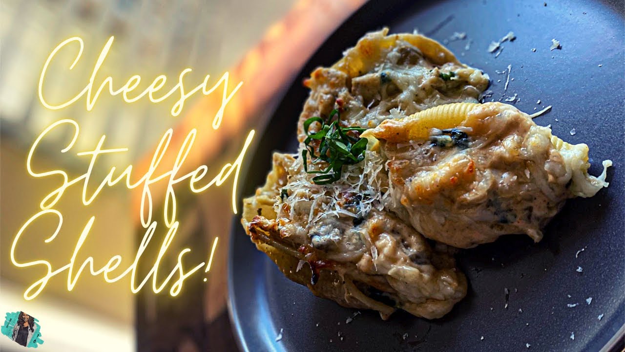 CHEESY CHICKEN STUFFED SHELLS | + CREAMY WHITE SAUCE & SPINACH | QUICK & EASY RECIPE TUTORIAL