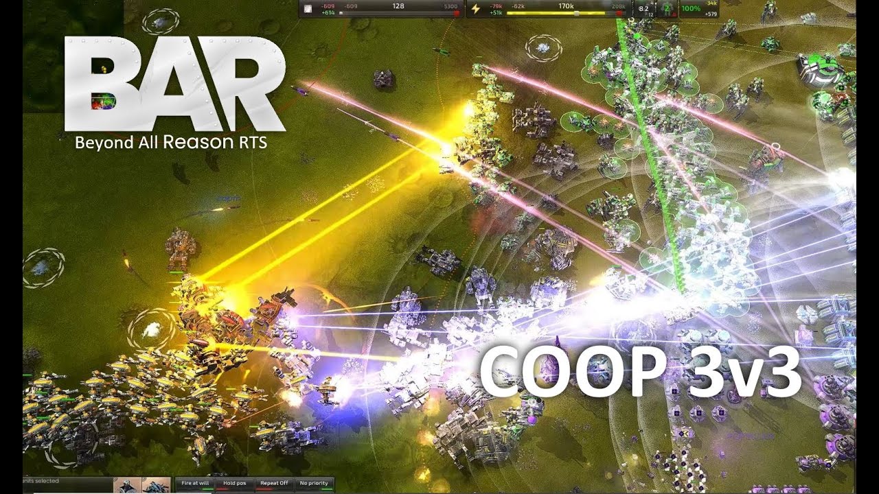 Beyond All Reason Coop 3v3 Hard AI with 100% Resource Bonus RTS