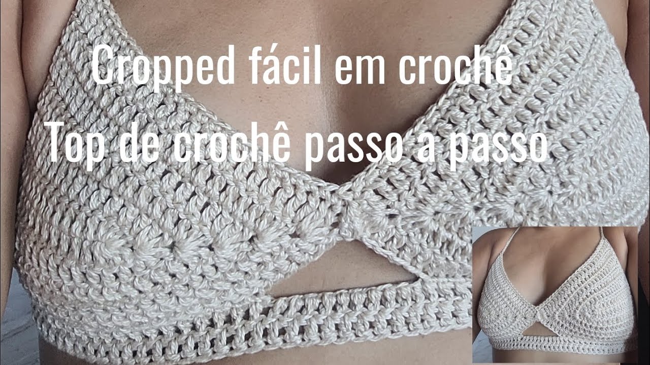 Cropped fácil em crochê /Top de crochê passo a passo/DESTRO#denisecastro #crochê#crochet#artesanato 
