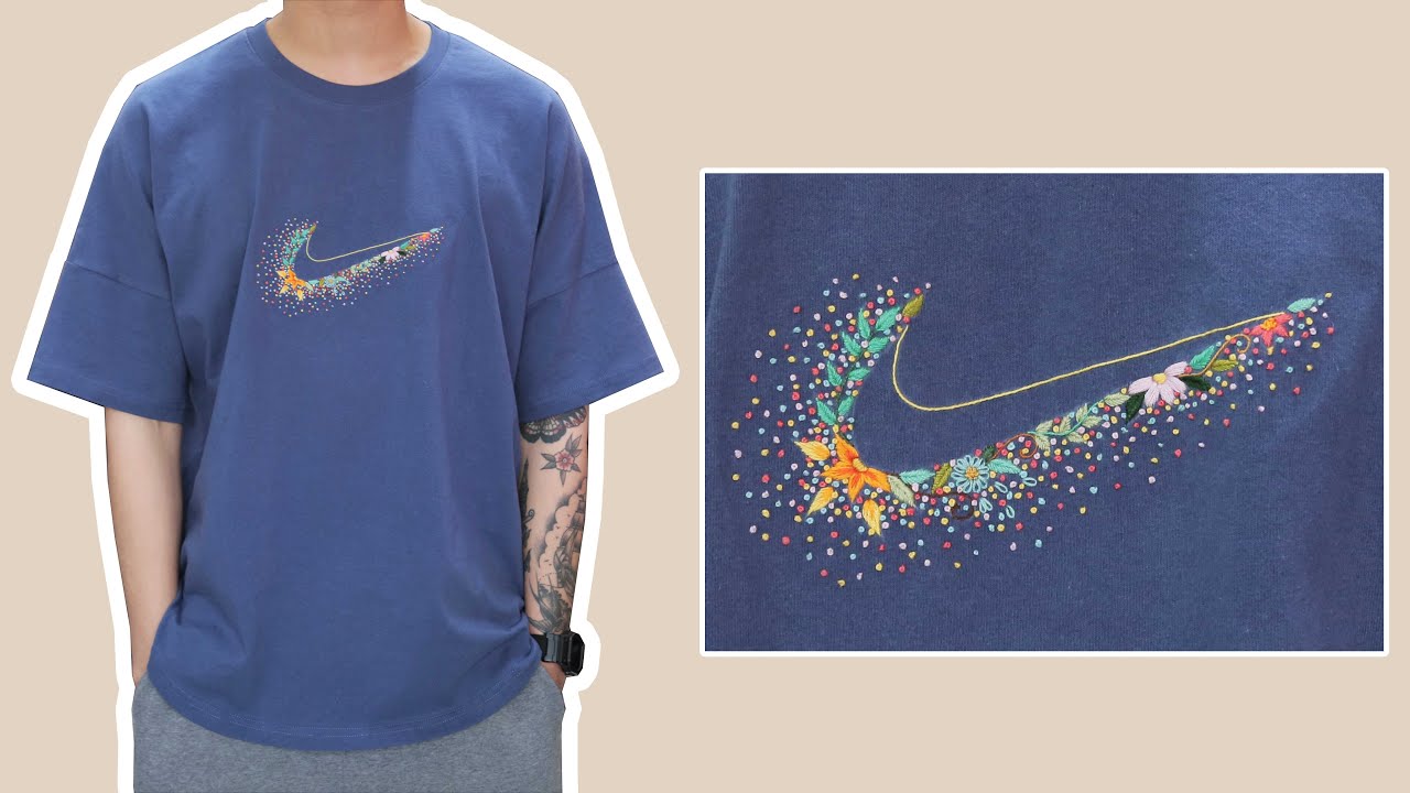 SHORT FILM #3 🌺 Floral T-Shirt Nike Hand Embroidery 🌺 Designed by LIT DECOR