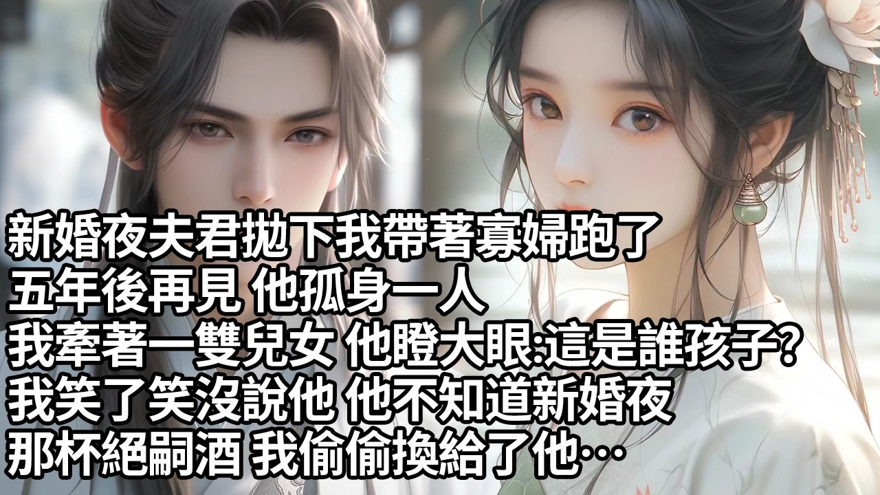 【一口氣看完】新婚夜夫君拋下我帶著寡婦跑了五年後再見 他孤身一人，我牽著一雙兒女 他瞪大眼：這是誰孩子子？我笑了笑沒說他 他不知道新婚夜，那杯絕嗣酒 我偷偷換給了他…