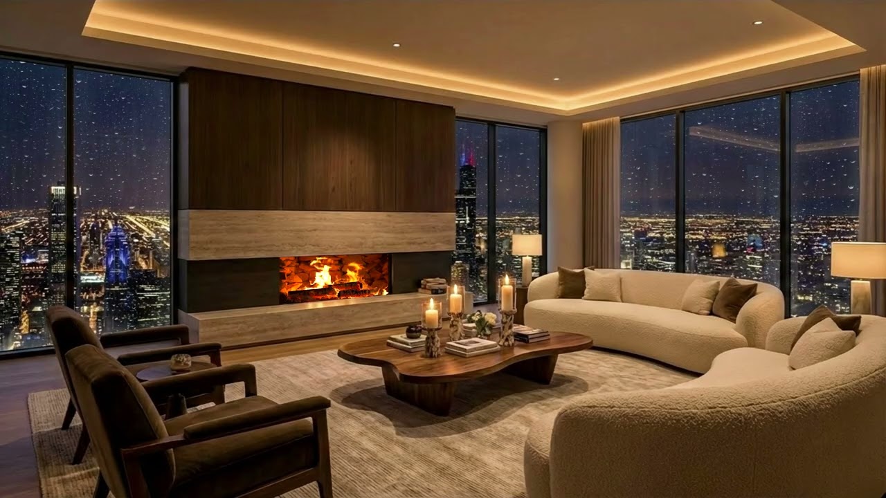 Relaxing Piano in a Luxury Apartment | Gentle Rain Sounds for Sleep & Stress Relief