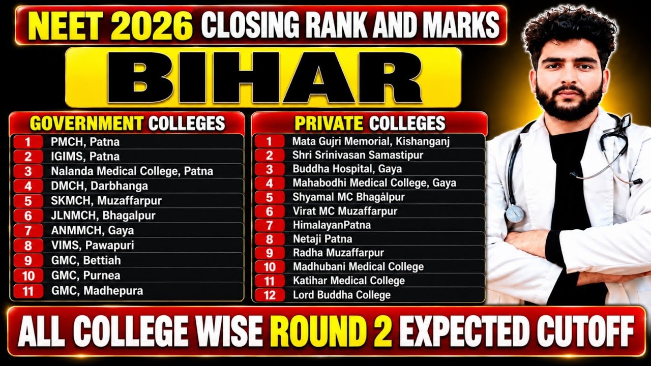 Bihar Neet 2026 Counselling Cutoff Round 1 CollegeWise|Round 2 Expected Cutoff Govt Private Colleges