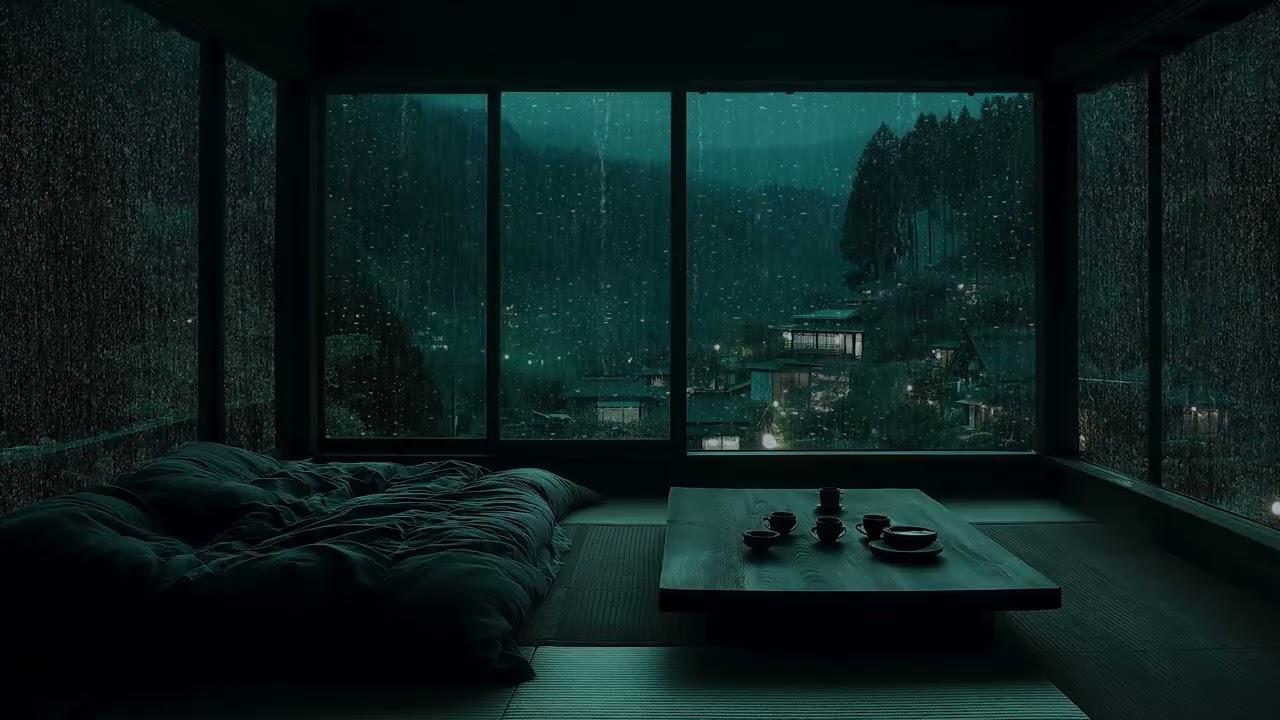 Tranquil Rain Over a Dark Bedroom | Relaxing Night Rain Sounds
