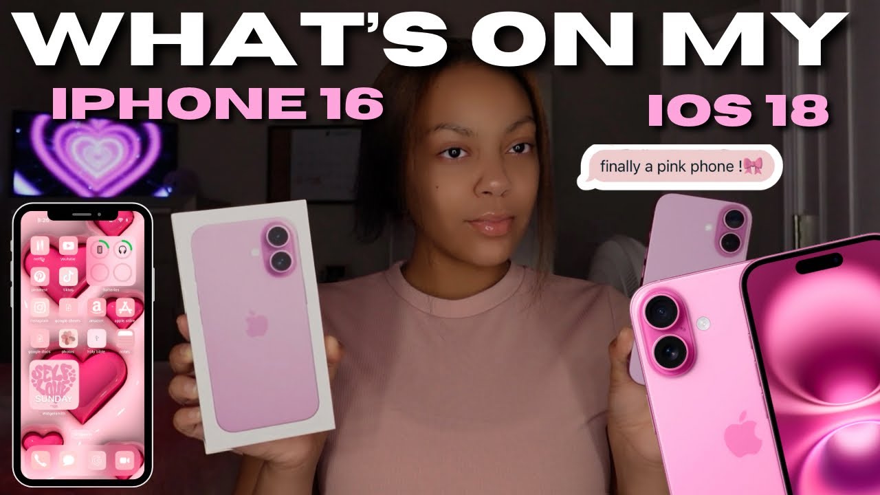 WHATS ON MY IPHONE 16📱🎀| finally a pink phone!!| ios 18 , app recommendations , aesthetic icons etc