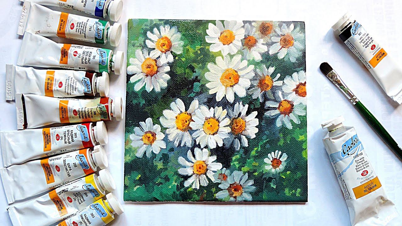 Haw To Draw Daisies OIL Painting For Beginners. Melodoc tutorial. Speed Paint