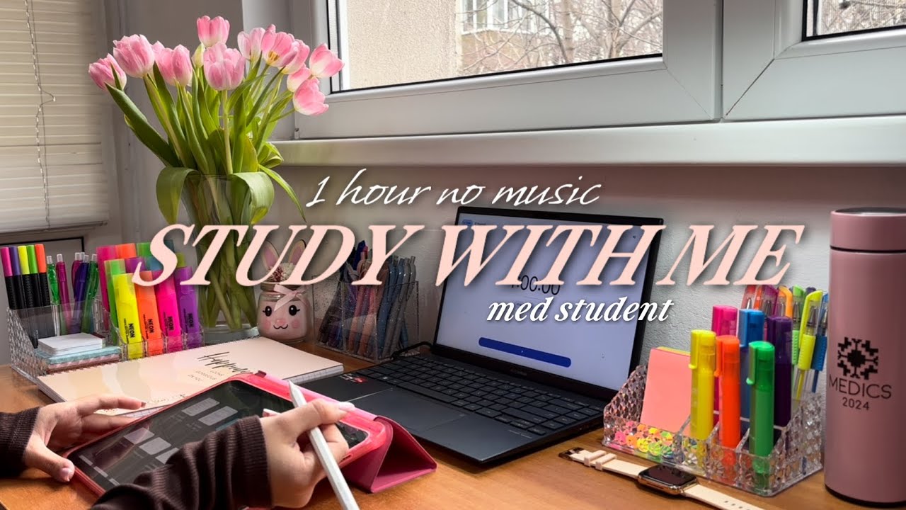 1 HOUR STUDY WITH ME | first day of spring 🌷| background noise, no music, no break + timer 