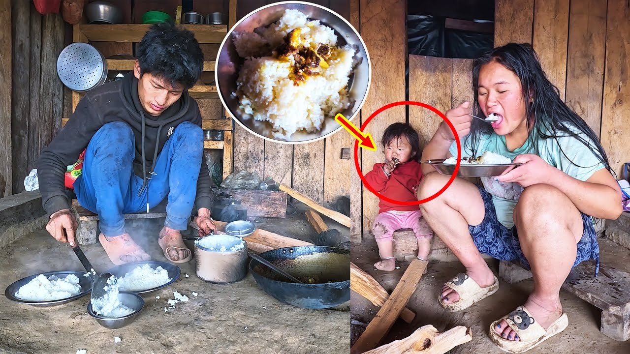 Sanjip Cooking meat curry & rice || Jina & Jonson enjoying meal in shelter@sanjipjinarai