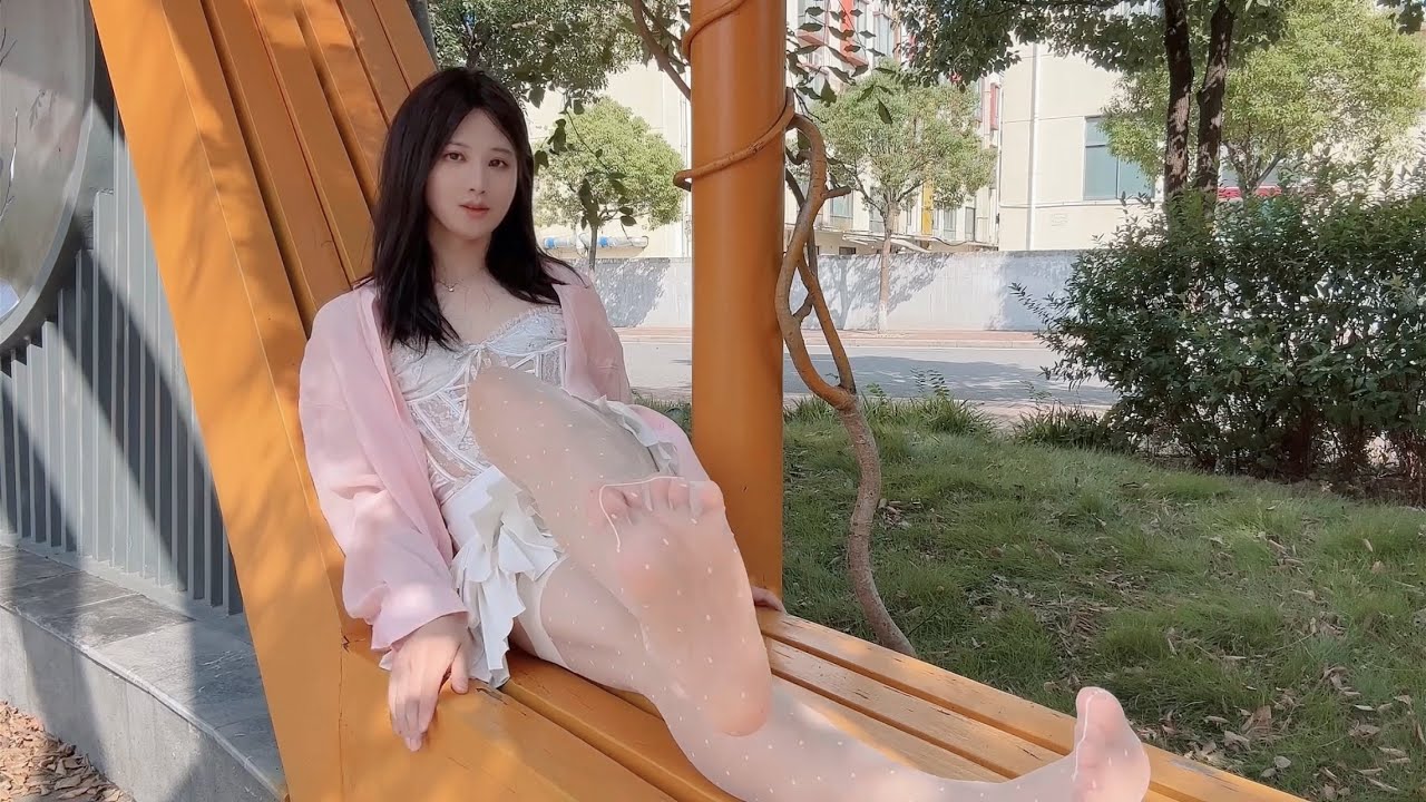 Cute boy put on a wig, women's clothes and stockings and went out.