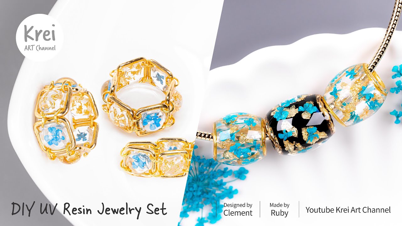 【UVレジン】レイクブルーのドライフラワージュエリーコレクション〜♪ UV Resin-Lake Blue Dried Flower Jewelry collection!!