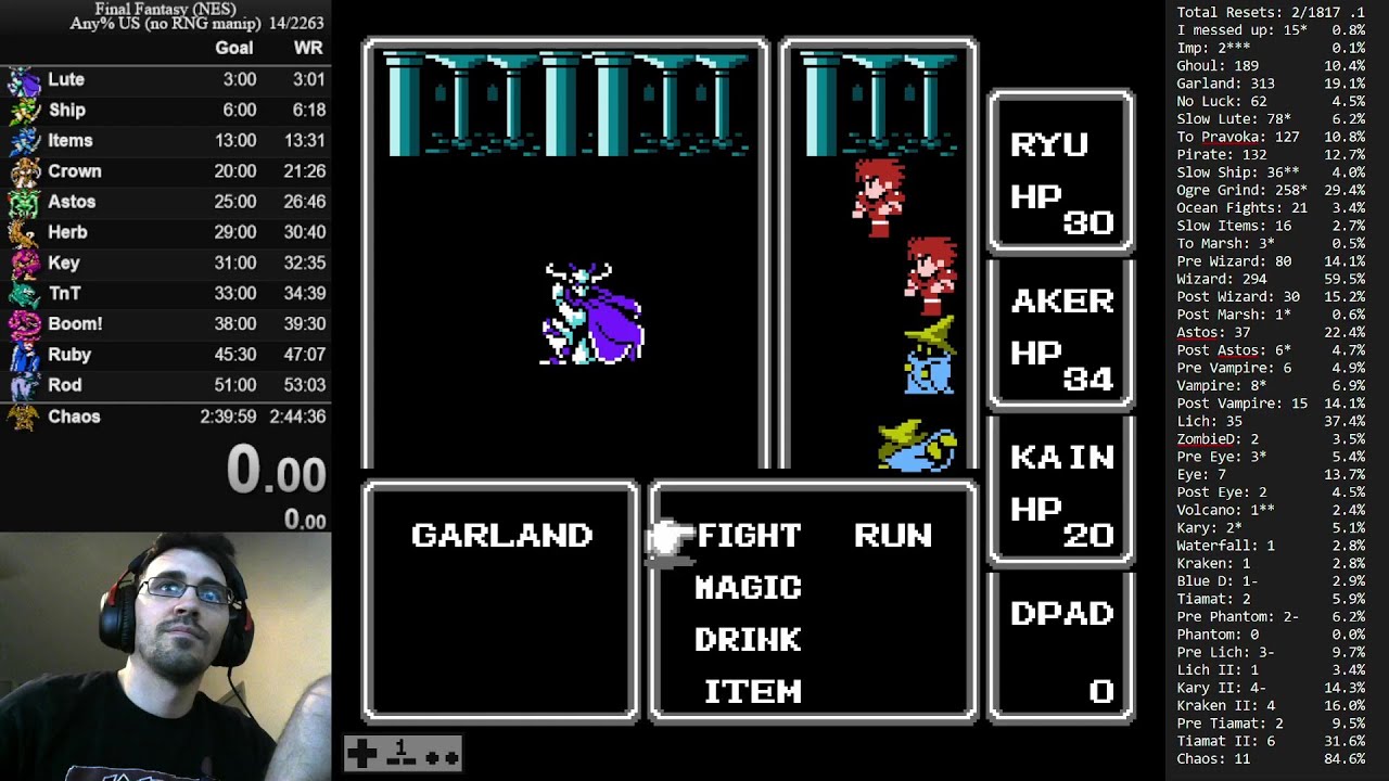 FF1 NES 2:38:15 any% (no RNG manip) Current WR as of Oct 2nd 2024.