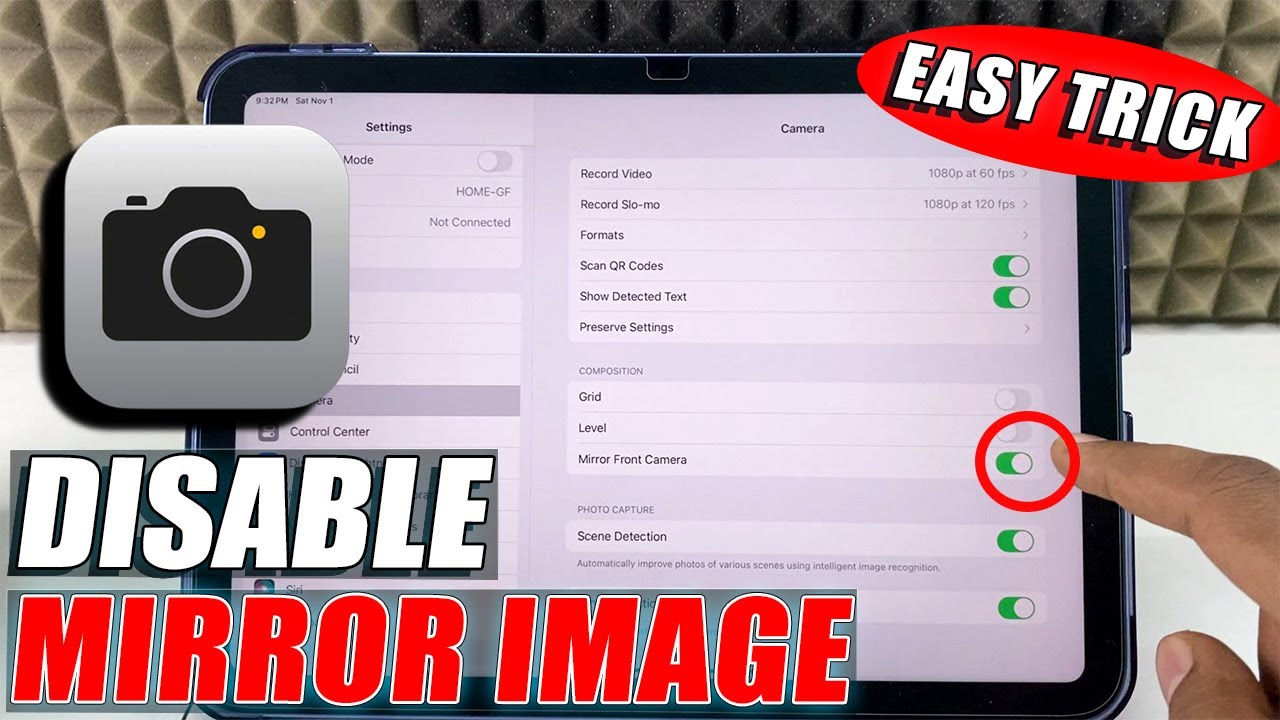 how to disable mirror image on ipad selfie camera?
