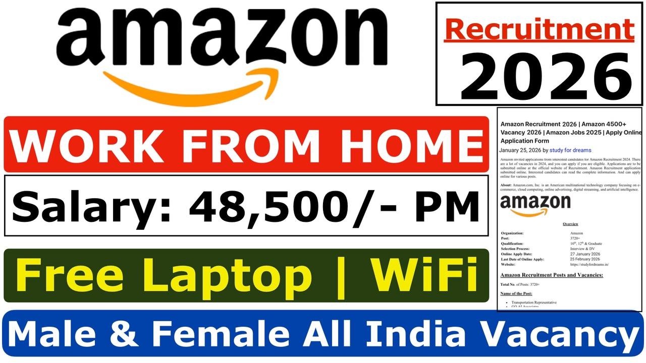 Amazon Recruitment 2026 | Amazon 10th & 12th Remote Jobs | Amazon Vacancy 2026 | Amazon Jobs 2026