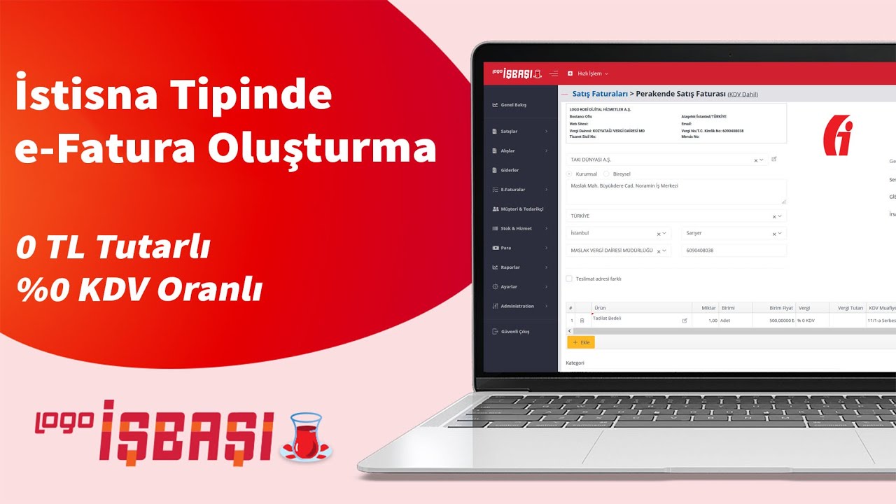 İstisna Tipinde e-Fatura Oluşturma
