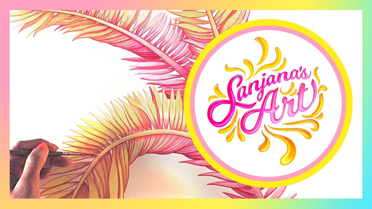 Watercolour Painting Process Time Lapse - Summer Palm Tree Leaves