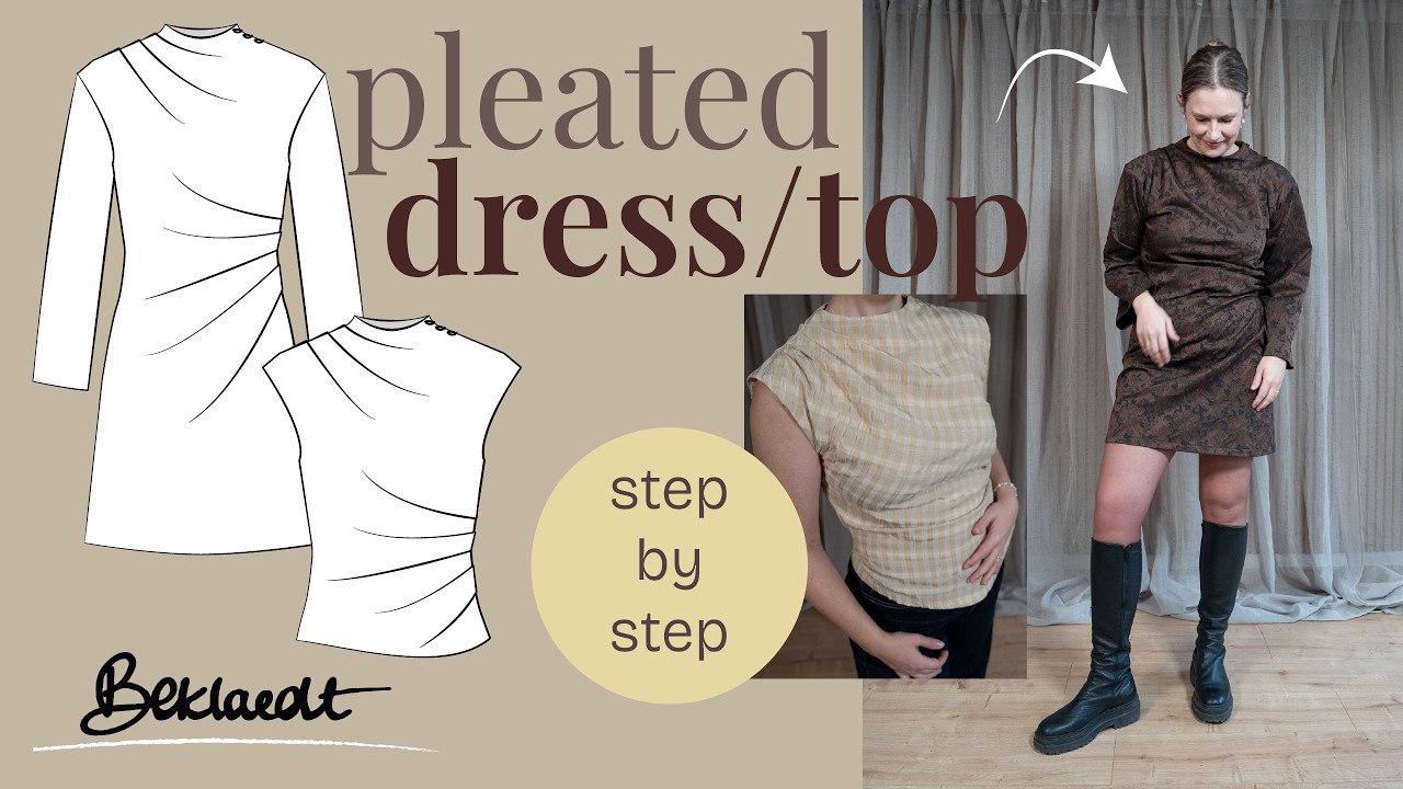 Pleated drop shoulder dress/blouse DIY - Asymmetrical, cool and stylish!