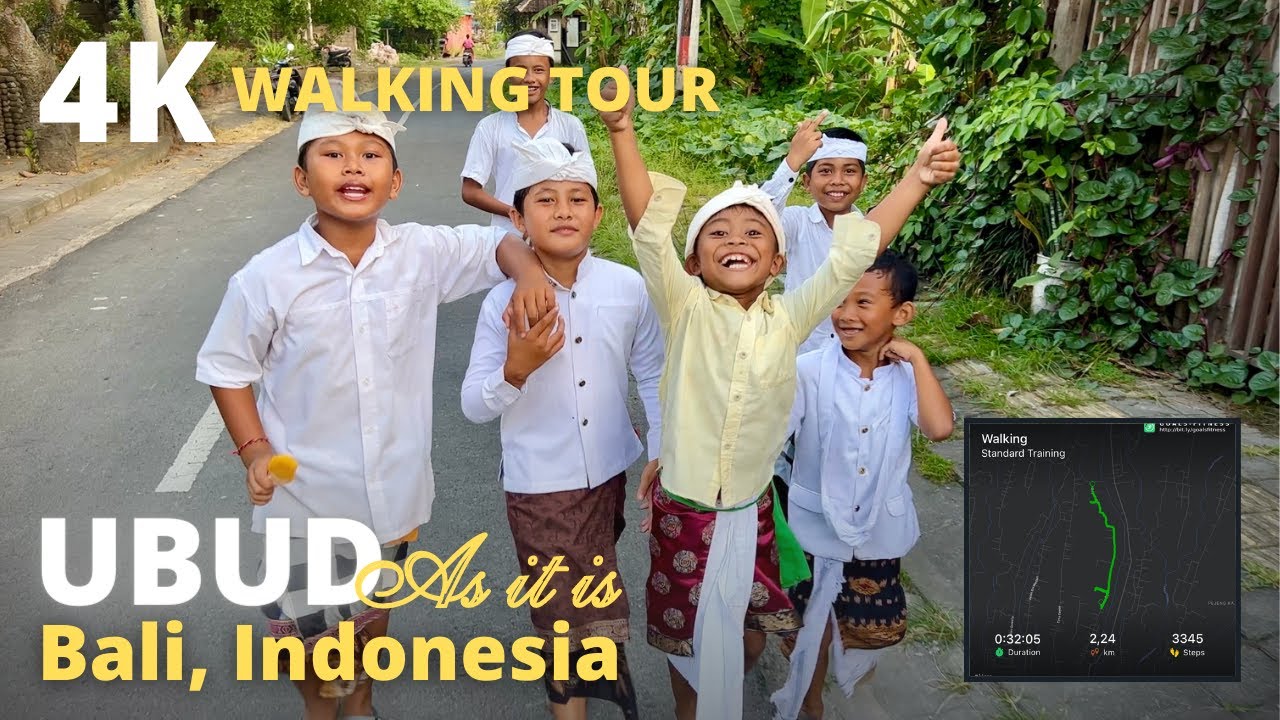 Ubud Bali Indonesia: 4K Virtual Walking Tour | Relax 4K video | Walk along Ubud quiet local streets