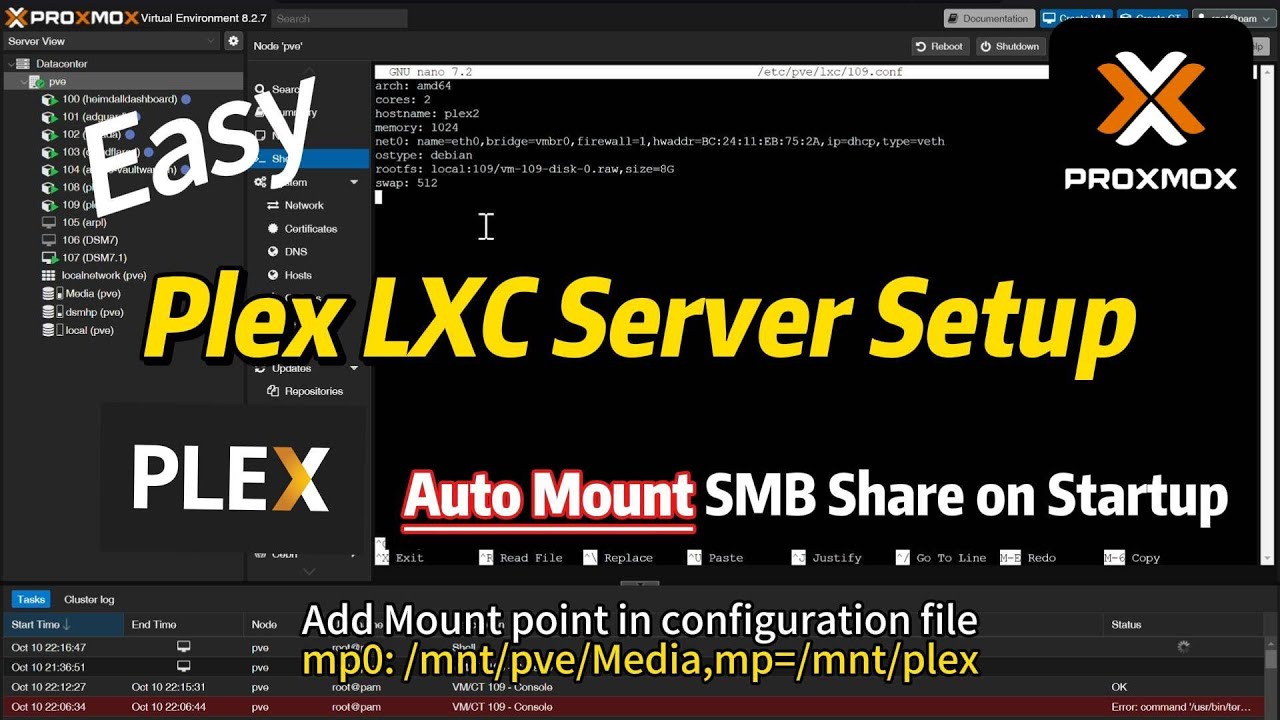 Proxmox Plex LXC Container Setup and SMB share mount #proxmox #plex #smb #hometheater