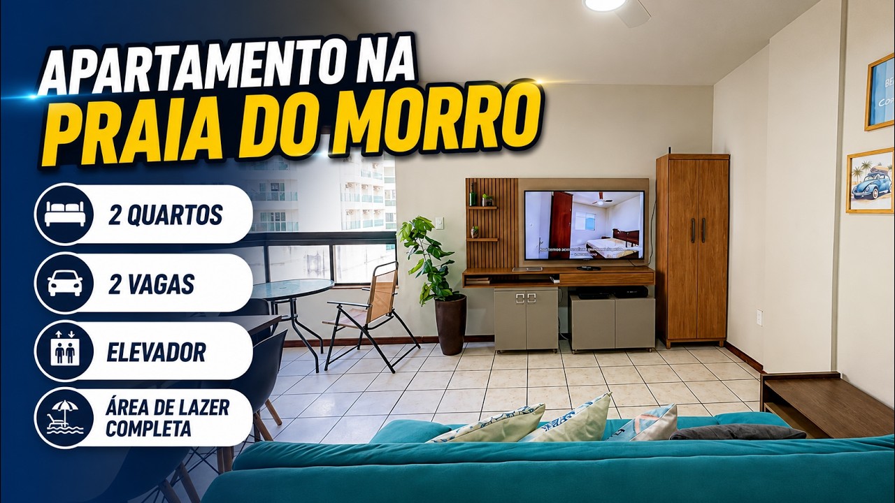 Apartamento na Praia do Morro com 2 quartos, 2 vagas, suíte, elevador e área de lazer completa 