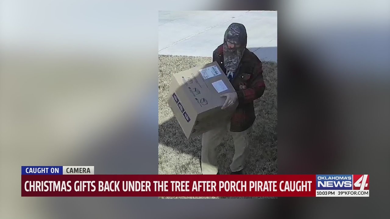 Porch pirate caught on camera stealing, Yukon couple takes matters into their own hands