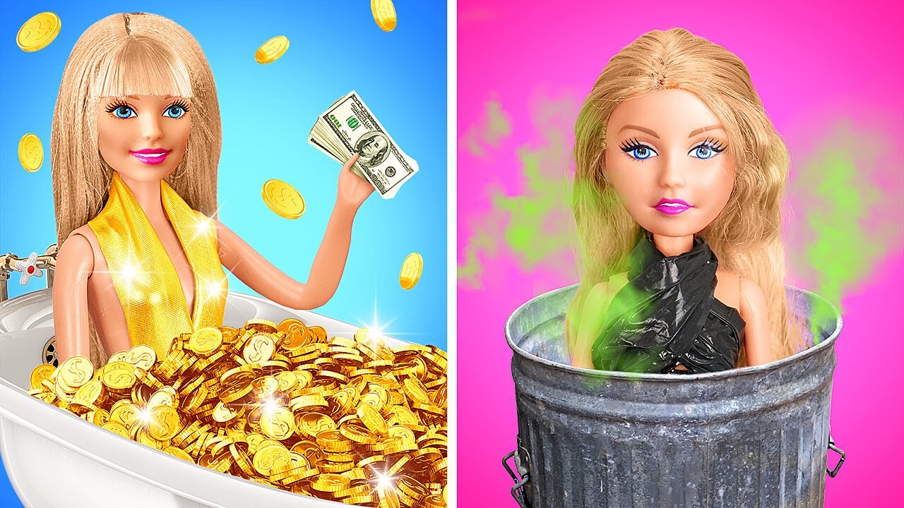 RIJK VS ARM VOLLEDIGE POPPENMAKEOVER || Dromen komen uit💖 Miniknutsels vs dure gadgets door 123 GO!
