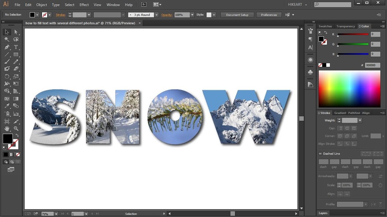 Как заполнить текст несколькими разными фотографиями в Adobe Illustrator