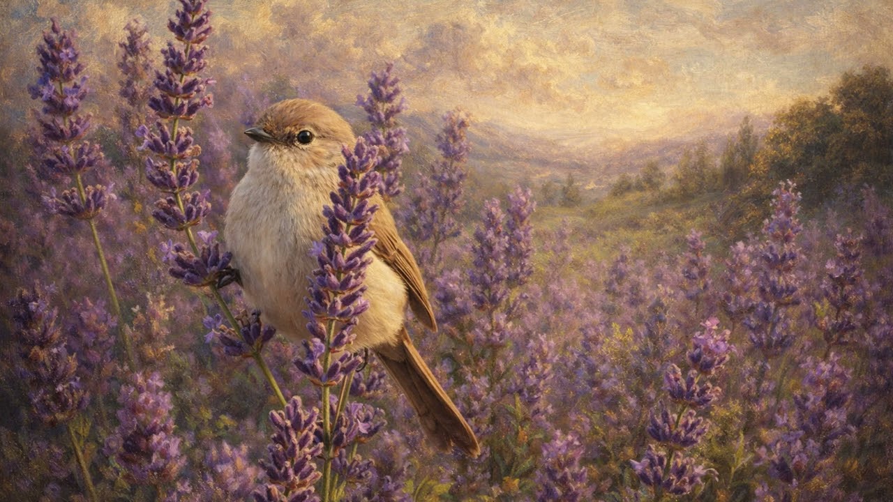 LITTLE BIRD IN THE LAVENDER FIELD - SERENE -CALM |DECO OIL PAINTING No Music - Background for TV
