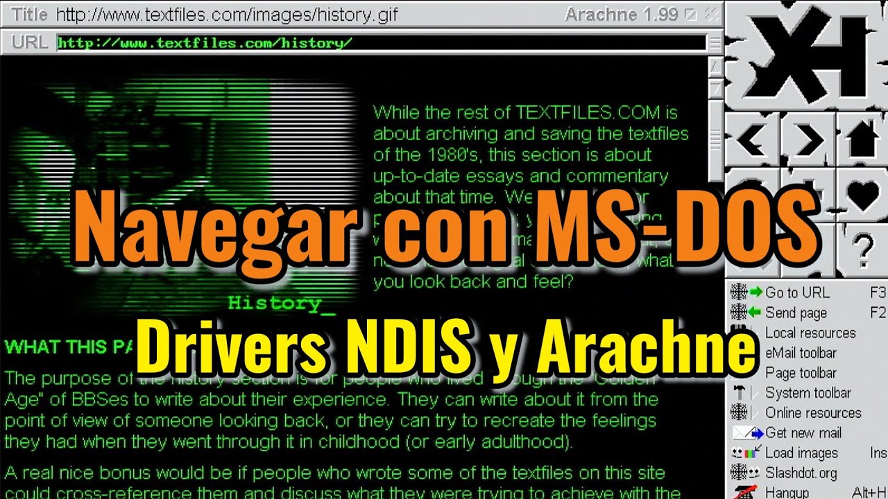 Navegar por Internet con MS-DOS en un PC retro. Instalar drivers NDIS y navegador Arachne.