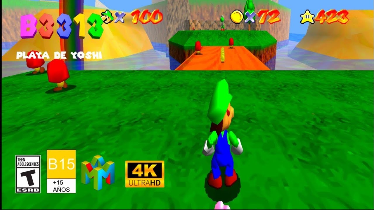 B3313 1.0.2 Playa de Yoshi (SM64 Rom Hack) (M64plus AE) (4K)