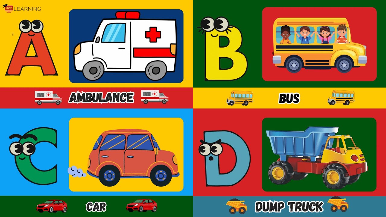 ABC Vehicles Song 🚜🚁🚢 | A to Z Transportation Phonics Fun for Kids | UZR Learning #abcd
