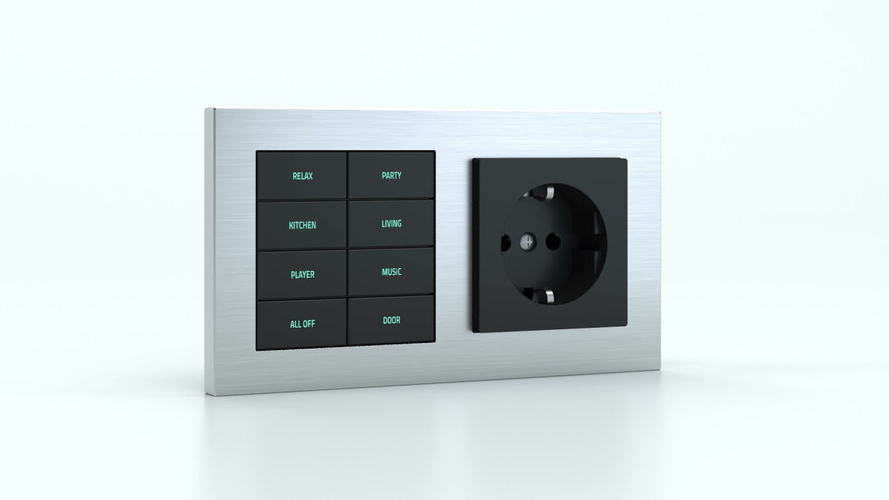 8-fold pushbutton w/ backlit text/symbols, prox. sensor and socket point for 2-fold plate - Schuko