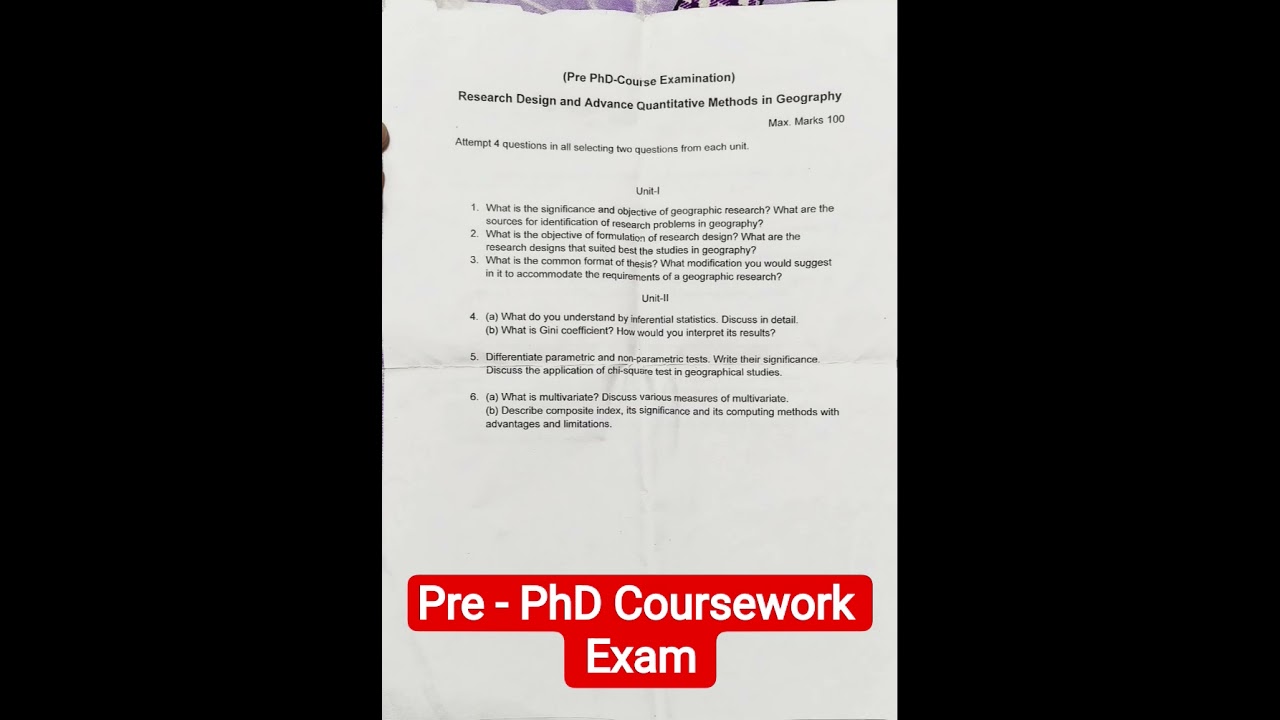 || Research Design and advance quantitative methods in Geography || Pre-PhD coursework Exam ||